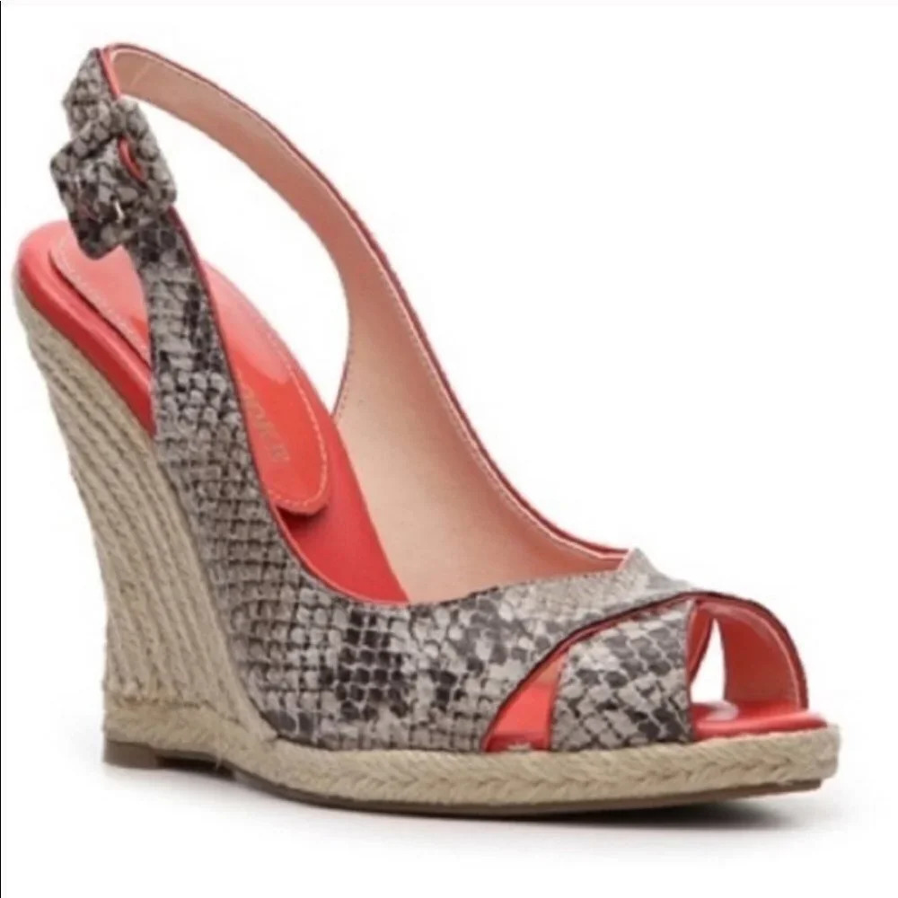 Audrey Brooke Snake Wedge Espadrille Heels Neon‎